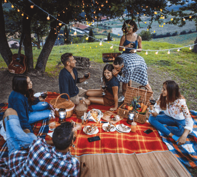 Friends enjoying a picnic on the grass
